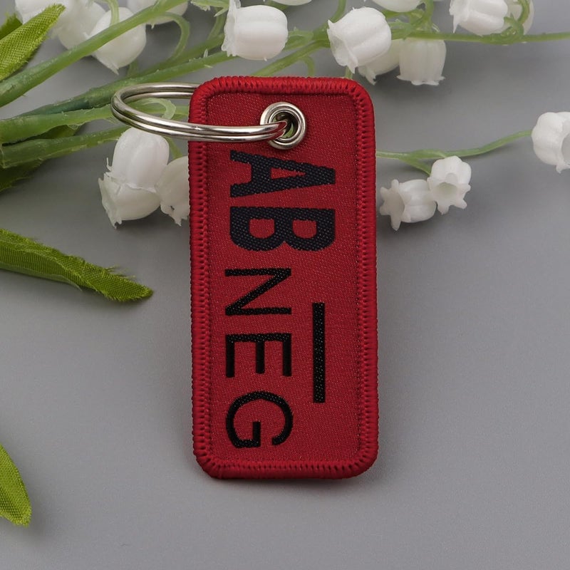 1 PCS Blood Type NEG Keychain Tag, Red Canvas Label, 2.56 x 1.22 inches (AB-)